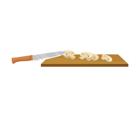 Knife cuts mushrooms. Vector illustration on a white background.