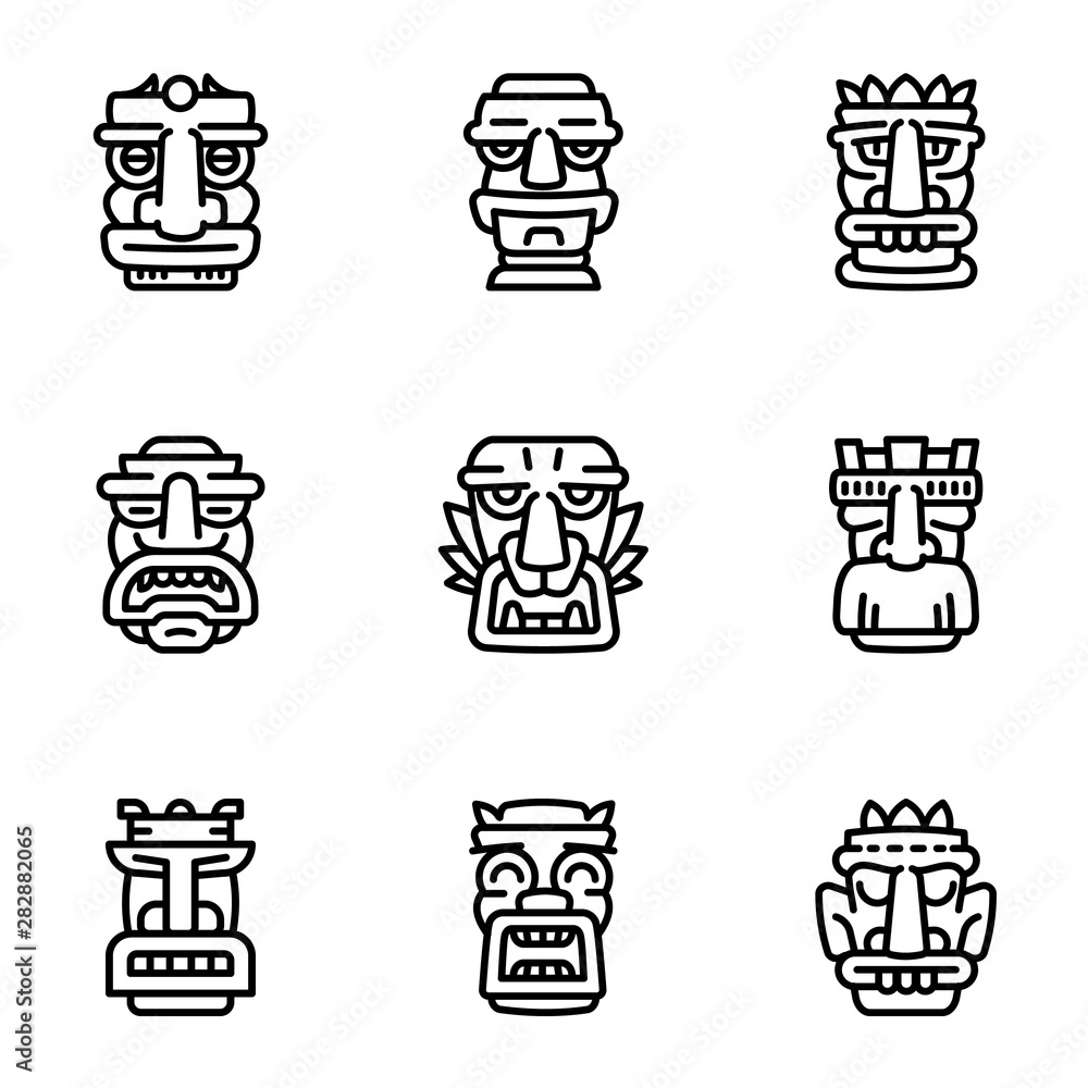 Poster ancient idol icon set. outline set of 9 ancient idol vector icons for web design isolated on white b