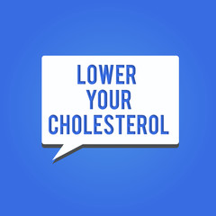Word writing text Lower Your Cholesterol. Business concept for Reduce the intake of fatty foods Do regular exercise.