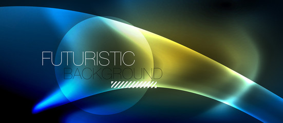 Neon glowing lines, magic energy space light concept, abstract background wallpaper design