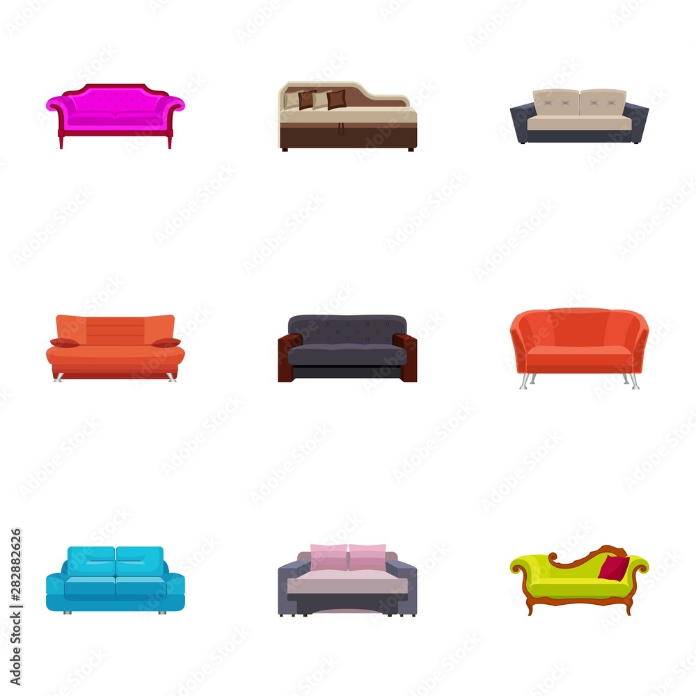 Poster leather sofa icon set. flat set of 9 leather sofa vector icons for web design isolated on white back