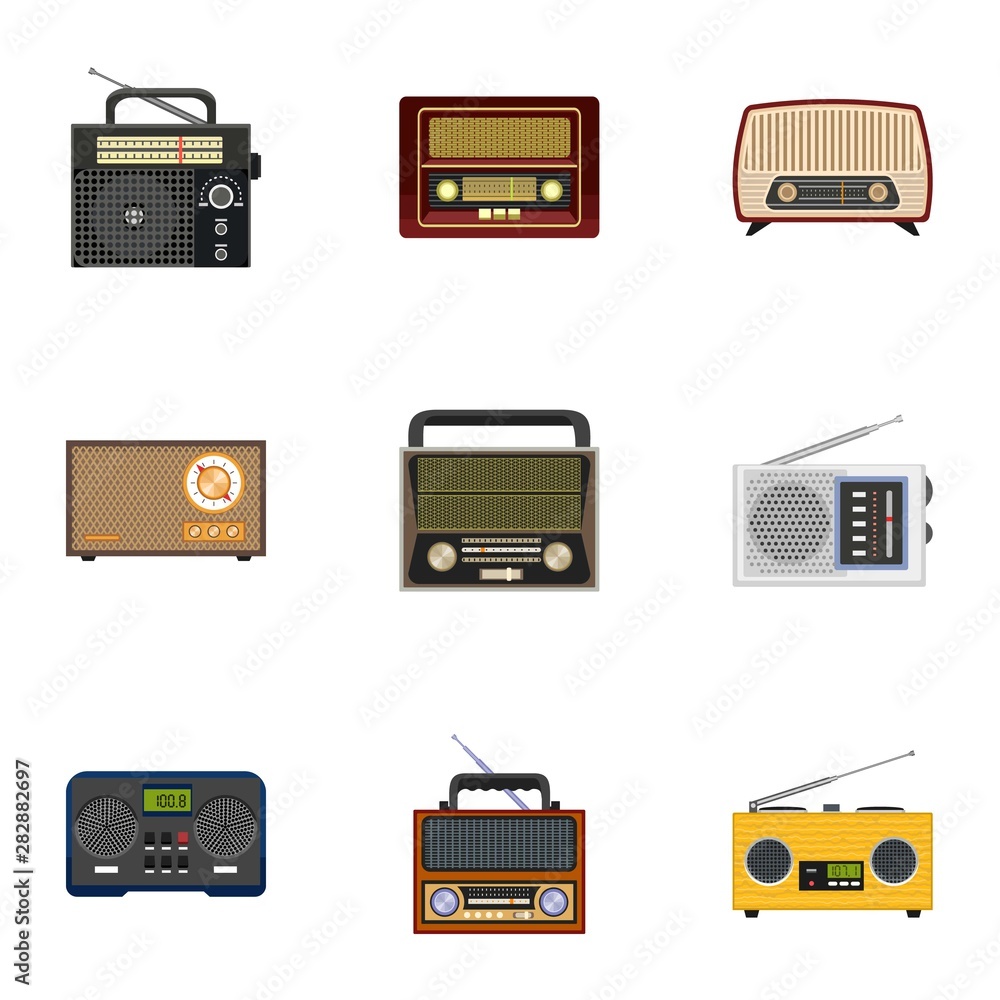 Aufkleber classic radio icon set. flat set of 9 classic radio vector icons for web design isolated on white ba