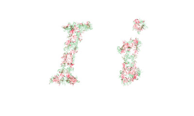 Flower alphabet. Colorful font. Uppercase, lowercase and numbers.