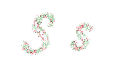 Flower alphabet. Colorful font. Uppercase, lowercase and numbers.