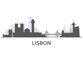 Naklejka premium Silhouette of Lisbon cityscape - old town view with landmarks of Lisbon