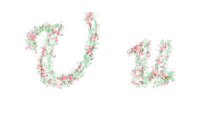 Flower alphabet. Colorful font. Uppercase, lowercase and numbers.