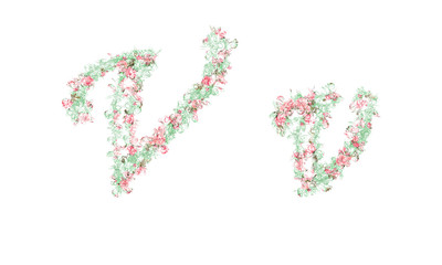 Flower alphabet. Colorful font. Uppercase, lowercase and numbers.