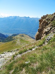 Obraz premium Nature, meadows and peaks that characterize the landscape of the Italian Alps in Val di Susa, near the town of 