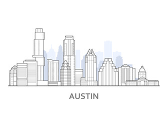 Austin city skyline, Texas - outline of downtown of Austin,  cityscape