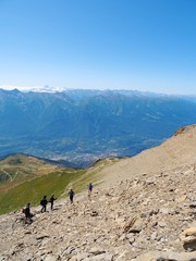 Nature, meadows and peaks that characterize the landscape of the Italian Alps in Val di Susa, near...