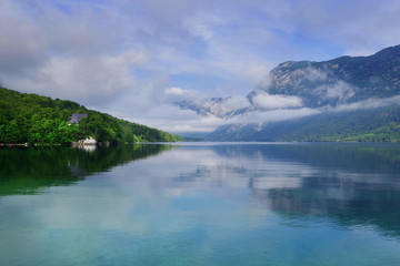 Obraz premium Lake Bohinj in Triglav national park, Slovenia, Europe