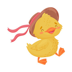 Yellow duckling girl in a hat. Vector illustration on a white background.