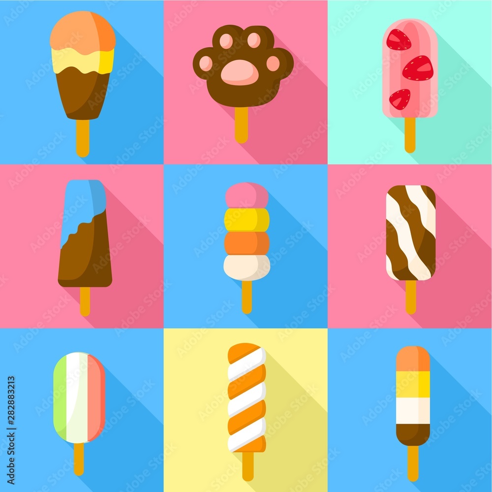Aufkleber chocolate ice cream icon set. flat set of 9 chocolate ice cream vector icons for web design isolated