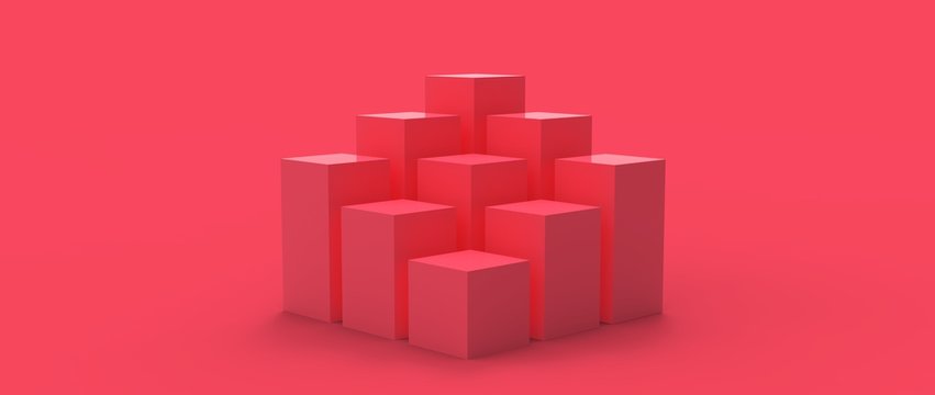Render tridimensional de podio con diferentes niveles para presentaci&oacute;n de producto con diferentes materiales coloridos  y texturas. Ilustraci&oacute;n 3d
