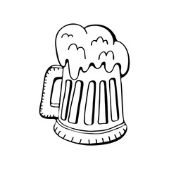 Mug of beer drawing black and white line. A refreshing drink for your birthday. Oktoberfest festival themed illustrations for badge, sticker, patch, label, badge, certificate or banner advertising 