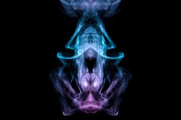 A mystical image of a ghost head or an alien from green and purple smoke. Print for clothes.