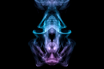 A mystical image of a ghost head or an alien from green and purple smoke. Print for clothes.