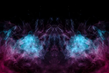 Foto op Canvas Abstract pattern of green and pink smoke with flames on a black background. Print for clothes © Aleksandr Kondratov