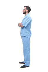 Fototapeta premium side view. men doctor looking at copy space.