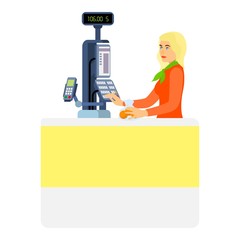 Blonde woman cashier icon. Flat illustration of blonde woman cashier vector icon for web design