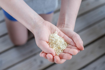 boy holding flour