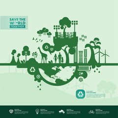 Save the world together green ecology vector illustration.