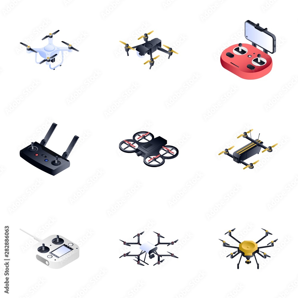 Aufkleber modern drone icon set. isometric set of 9 modern drone vector icons for web design isolated on white