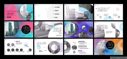 Covers templates set with graphic geometric elements. Applicable for flyer, cover annual report, placards, brochures, posters, banners. Vector illustrations.