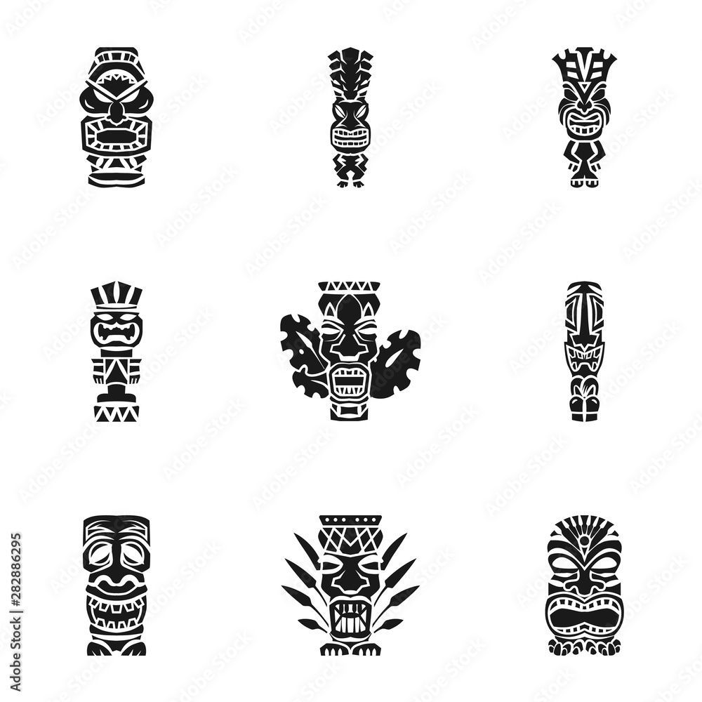 Poster aztec idol icon set. simple set of 9 aztec idol vector icons for web design isolated on white backgr
