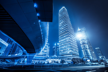 the light trails on the modern building background