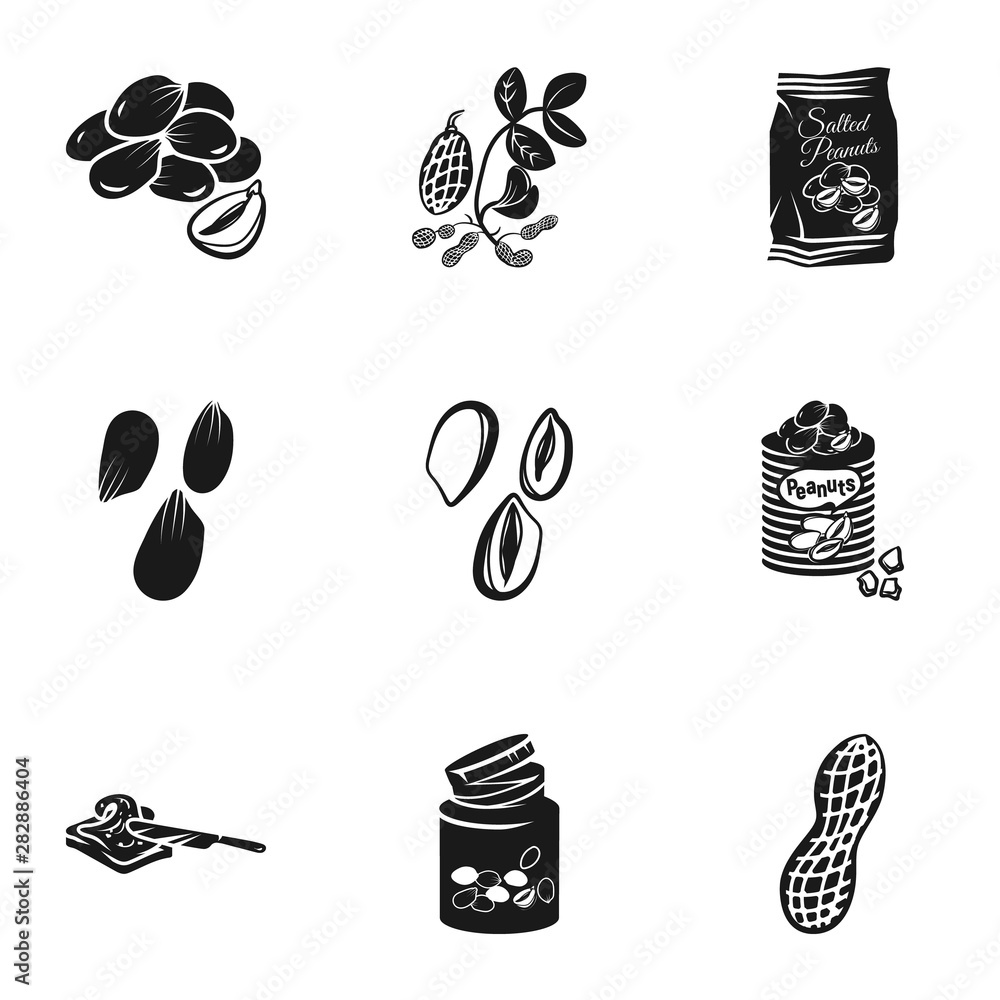Poster tasty peanut icon set. simple set of 9 tasty peanut vector icons for web design isolated on white ba