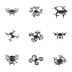 Delivery drone icon set. Simple set of 9 delivery drone vector icons for web design isolated on white background