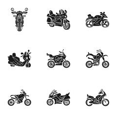 City motorbike icon set. Simple set of 9 city motorbike vector icons for web design isolated on white background