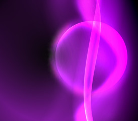 Dark space with shiny neon light motion waves. Abstract concept graphic element. Vector neon background. Technology background