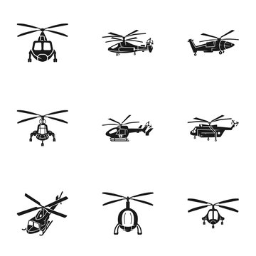 Helicopter travel icon set. Simple set of 9 helicopter travel vector icons for web design isolated on white background