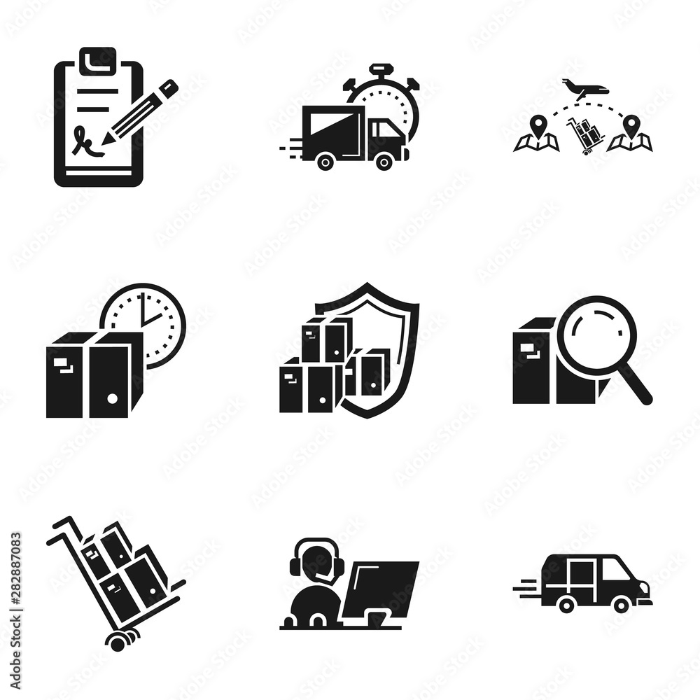 Poster parcel box delivery icon set. simple set of 9 parcel box delivery vector icons for web design isolat