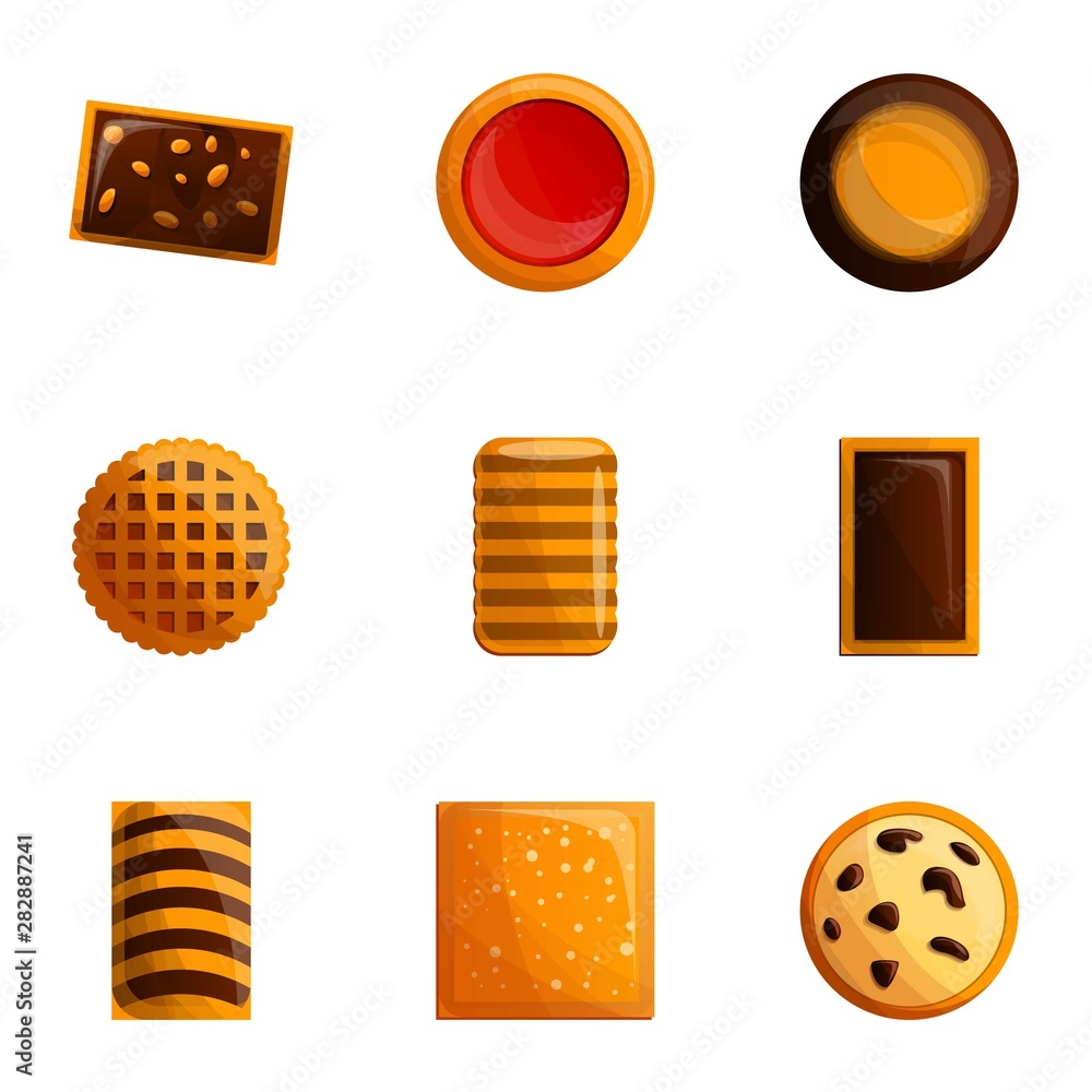Poster tasty cookie icon set. cartoon set of 9 tasty cookie vector icons for web design isolated on white b