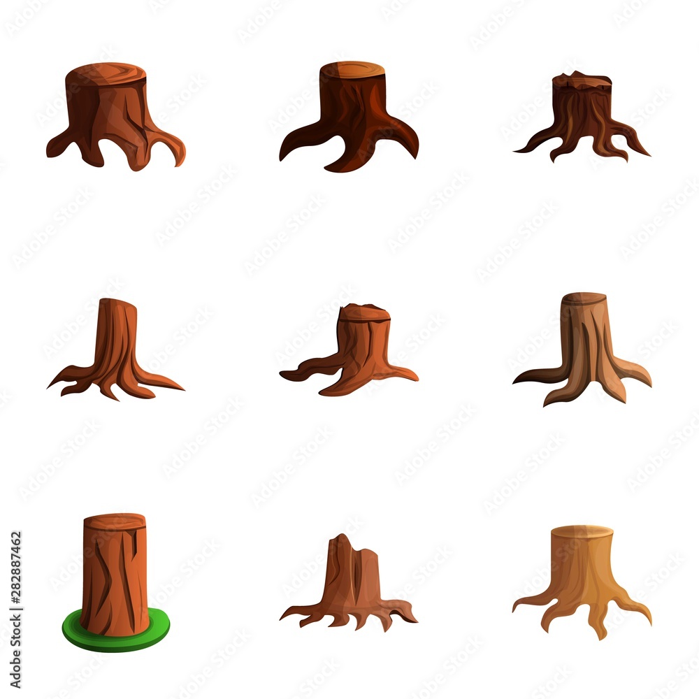 Aufkleber old tree stump icon set. cartoon set of 9 old tree stump vector icons for web design isolated on whi