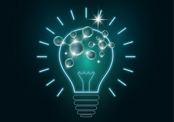 Science is the study of molecules, atoms, neurons. Icon idea, solution, discovery in the form of a glowing light bulb.