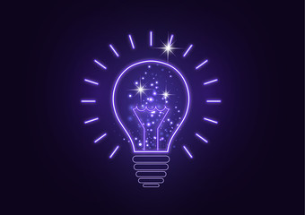 Science is the study of molecules, atoms, neurons. Icon idea, solution, discovery in the form of a glowing light bulb.