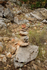 A pyramid from stones on a mountain path in Turkey