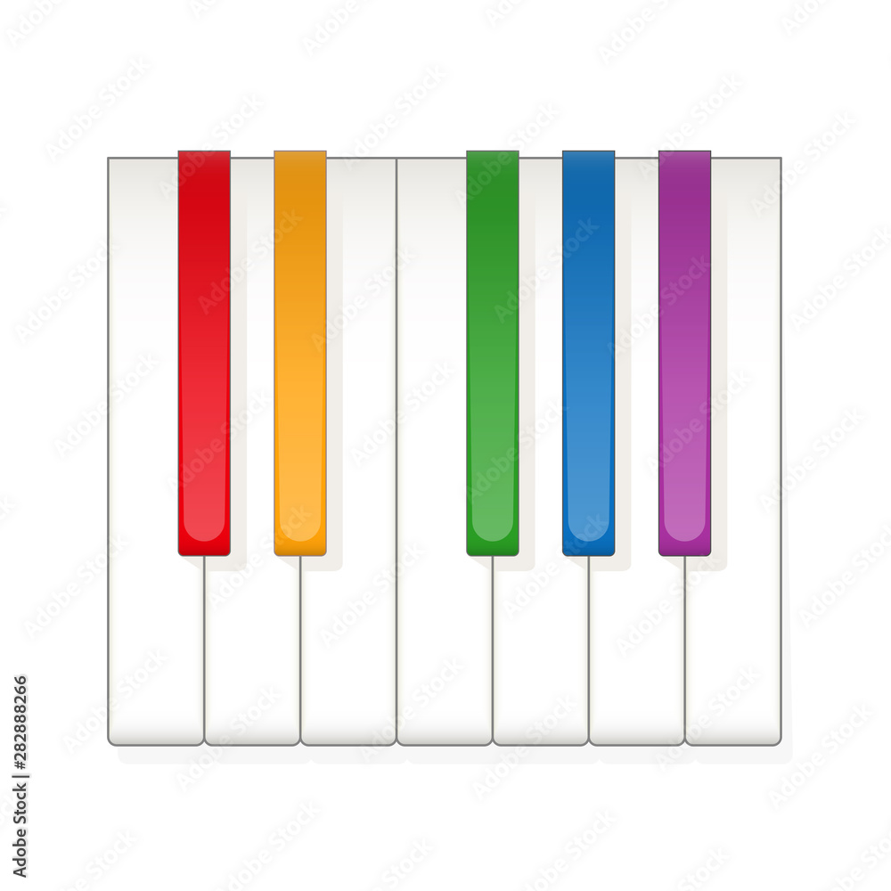 Poster one octave on a keyboard with colored instead of black keys to play, easy and funny to learn. twelve
