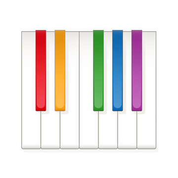 One octave on a keyboard with colored instead of black keys to play, easy and funny to learn. Twelve keys of an instrument. Illustration on white background. Vector.