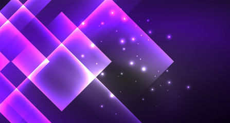 Obraz premium Neon shiny color squares on black, modern template