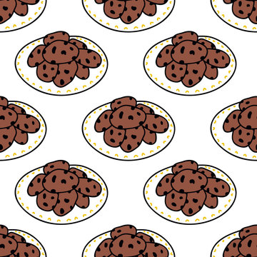 chocolate chip cookies seamless doodle pattern