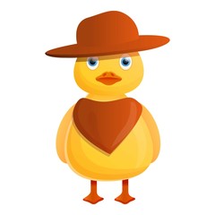 Yellow cowboy duck icon. Cartoon of yellow cowboy duck vector icon for web design isolated on white background