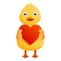 Yellow duck red heart icon. Cartoon of yellow duck red heart vector icon for web design isolated on white background