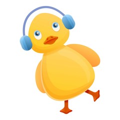 Yellow duck with headphones icon. Cartoon of yellow duck with headphones vector icon for web design isolated on white background