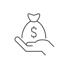 Hand holding a money sack outline icon