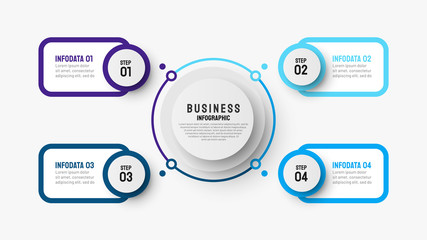 Business infographic circle outline design template with 4 options, parts. Vector process step for presentations.